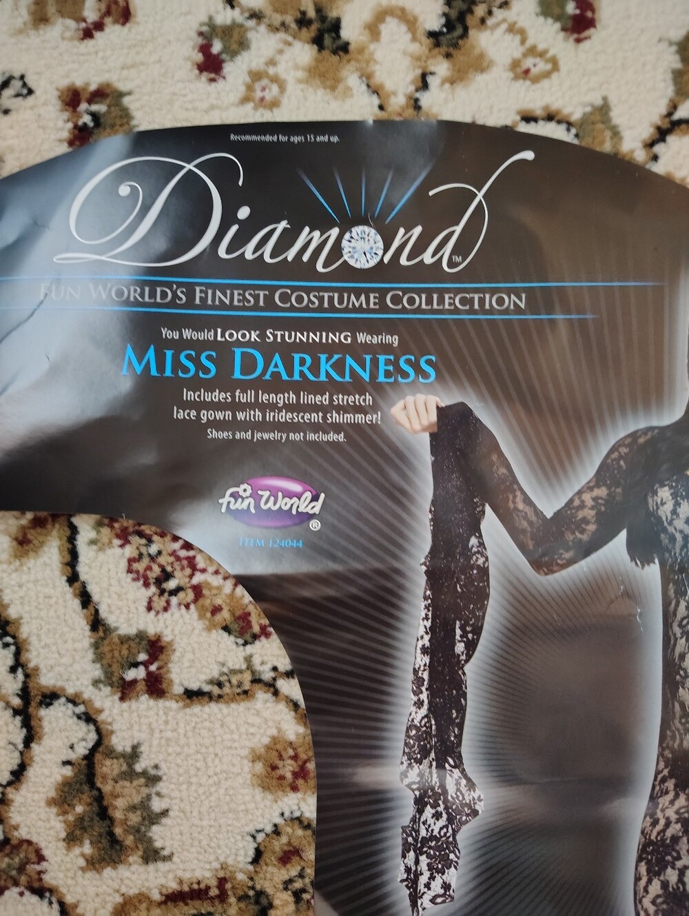Fun World Miss Darkness Black Lace Dress Costume, Full Length Stretch S